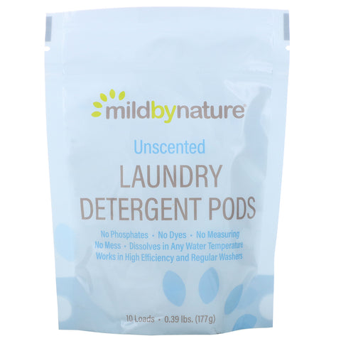 Mild By Nature, Laundry Detergent Pods, Unscented, 10 Loads, 0.39 lbs (177 g)