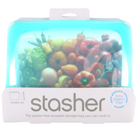 Stasher, Reusable Silicone Food Bag, Stand Up Bag, Aqua, 56 fl oz (128 g)