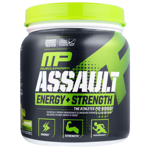 MusclePharm, Assault, Energy + Strength, Pre-Workout, Green Apple, 0.73 lbs (333 g)