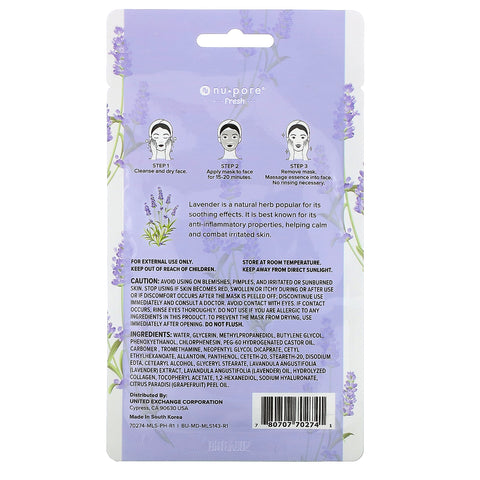 Nu-Pore, Sit Back & Relax Sheet Beauty Face Mask, Lavender, 1 Sheet, 1.05 oz (29.7 g)
