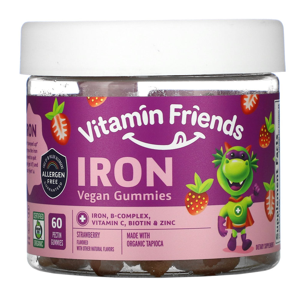 Vitamin Friends, Iron Vegan Gummies, Strawberry, 60 Pectin Gummies