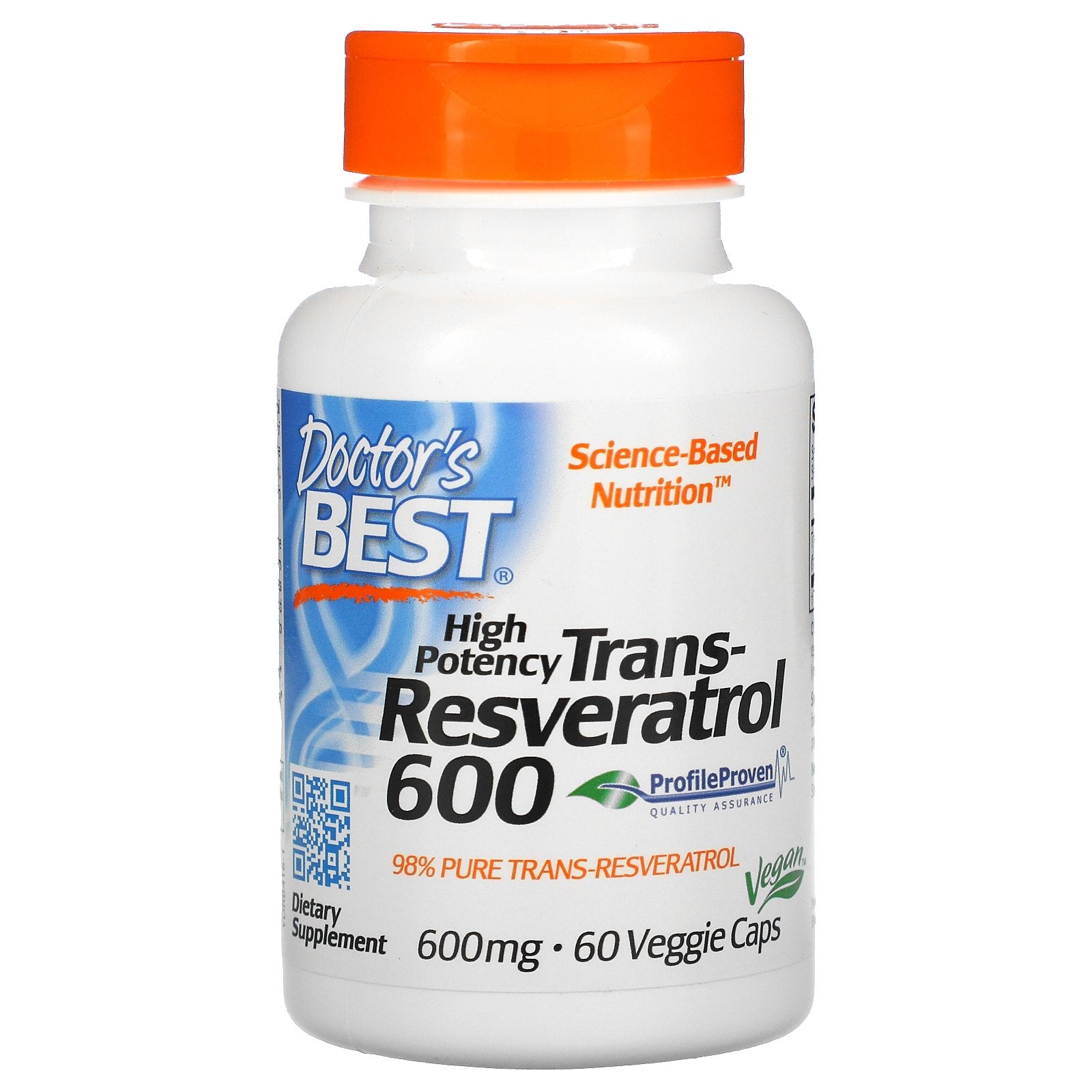 Doctor's Best, High Potency Trans-Resveratrol 600, 600 mg, 60 Veggie Caps