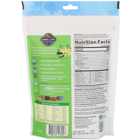 Garden of Life,  Plant Protein, Grain Free, Smooth Vanilla, 9.4 oz (265 g)