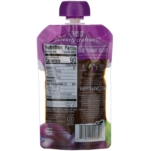 Happy Family s,  Baby Food, Stage 1, Clearly Crafted, Prunes, 4 + Months, 3.5 oz (99 g)