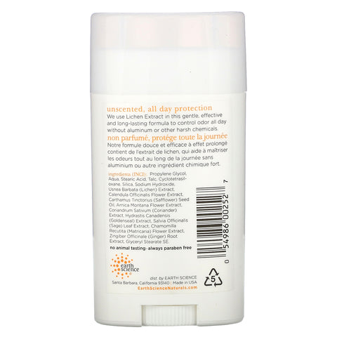 Earth Science, Natural Deodorant, Liken Plant, Unscented, 2.45 oz (70 g)