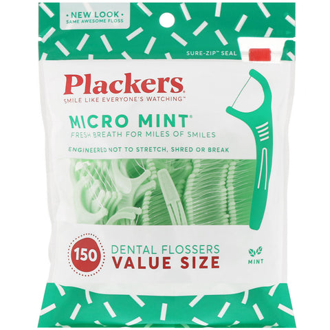 Plackers, Micro Mint, Dental Flossers, Value Size, Mint, 150 Count