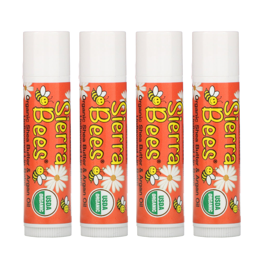 Sierra Bees, Organic Lip Balms, Shea Butter & Argan Oil, 4 Pack, .15 oz (4.25 g) Each