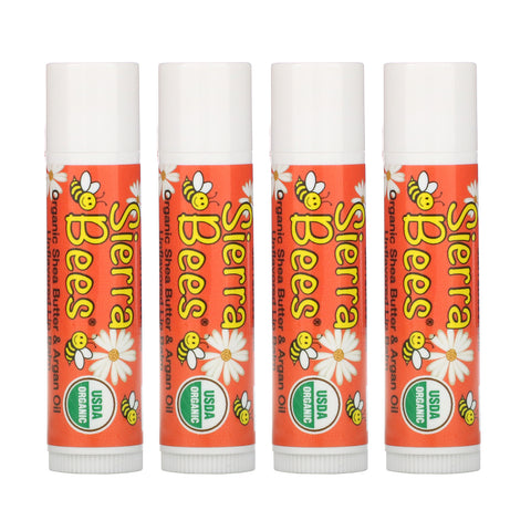 Sierra Bees, Organic Lip Balms, Shea Butter & Argan Oil, 4 Pack, .15 oz (4.25 g) Each