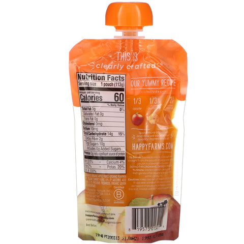 Happy Family s,  Baby Food, Stage 2, Clearly Crafted, 6+ Months Apples, Pumpkin & Carrots, 4 oz (113 g)
