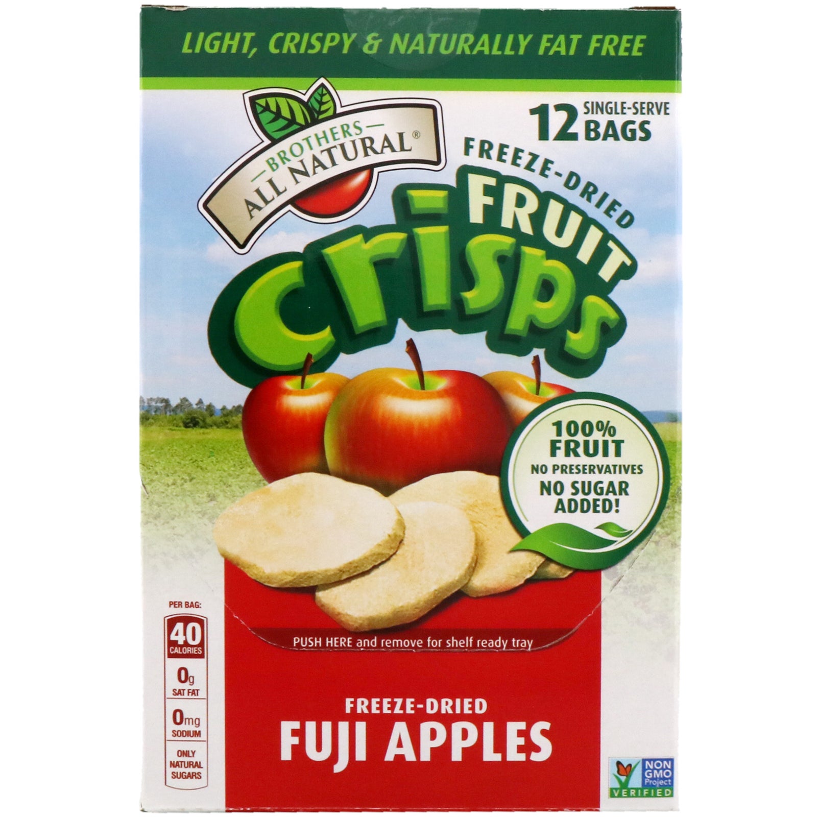 Brothers-All-Natural, Freeze-Dried - Fruit Crisps, Fuji Apples, 12 Single-Serve Bags, 4.23 oz (120 g)