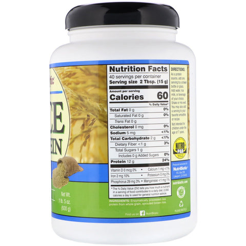 NutriBiotic, Raw Rice Protein, Plain , 1 lb. 5 oz (600 g)
