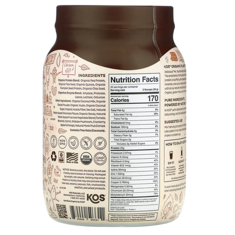KOS,  Plant Protein, Chocolate, 2.6 lb (1,170 g)