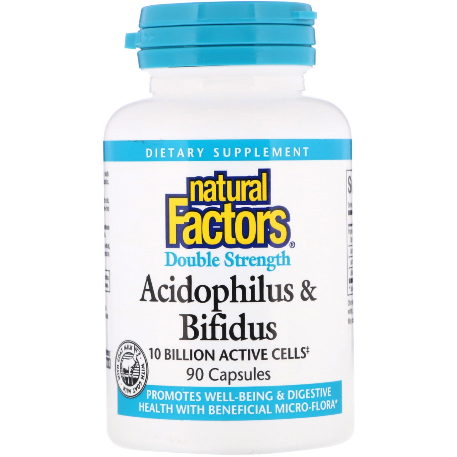 Natural Factors, Acidophilus & Bifidus, Double Strength, 10 Billion Active Cells, 90 Capsules