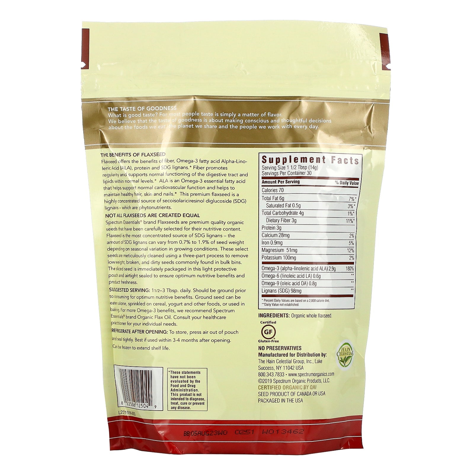 Spectrum Essentials,  Whole Premium Flaxseed, 15 oz (425 g)