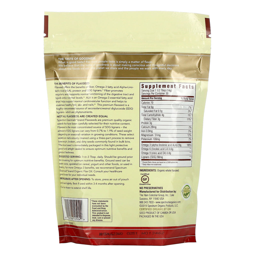 Spectrum Essentials,  Whole Premium Flaxseed, 15 oz (425 g)