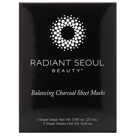 Radiant Seoul, Balancing Charcoal Sheet Masks, 5 Sheet Masks, 0.85 oz (25 ml) Each