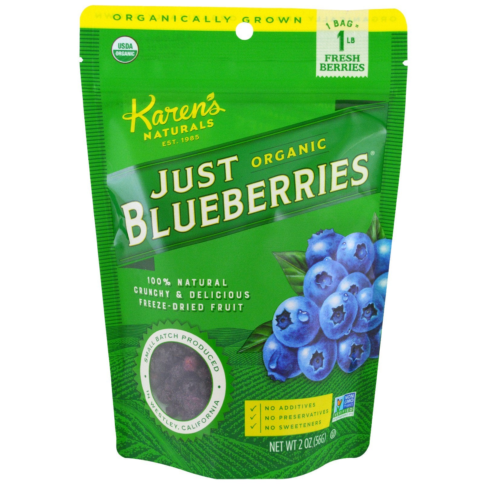 Karen's Naturals, Organic Just Blueberries, Freeze-Dried Fruit, 2 oz (56 g)