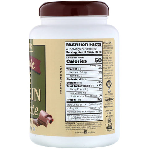 NutriBiotic, Raw  Rice Protein, Chocolate, 1 lb 6.9 oz (650 g)