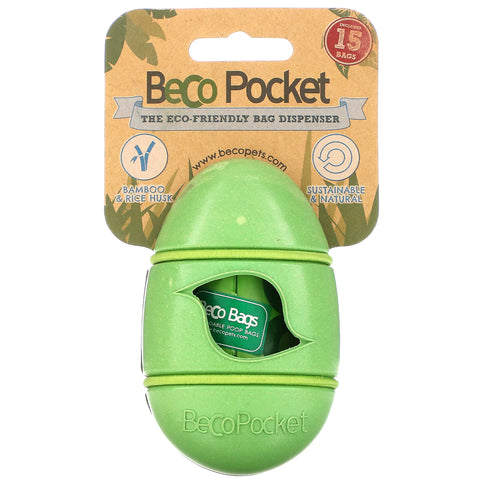 Beco Pets, Beco Pocket, The Eco-Friendly Bag Dispenser, Green, 1 Beco Pocket, 15 Bags