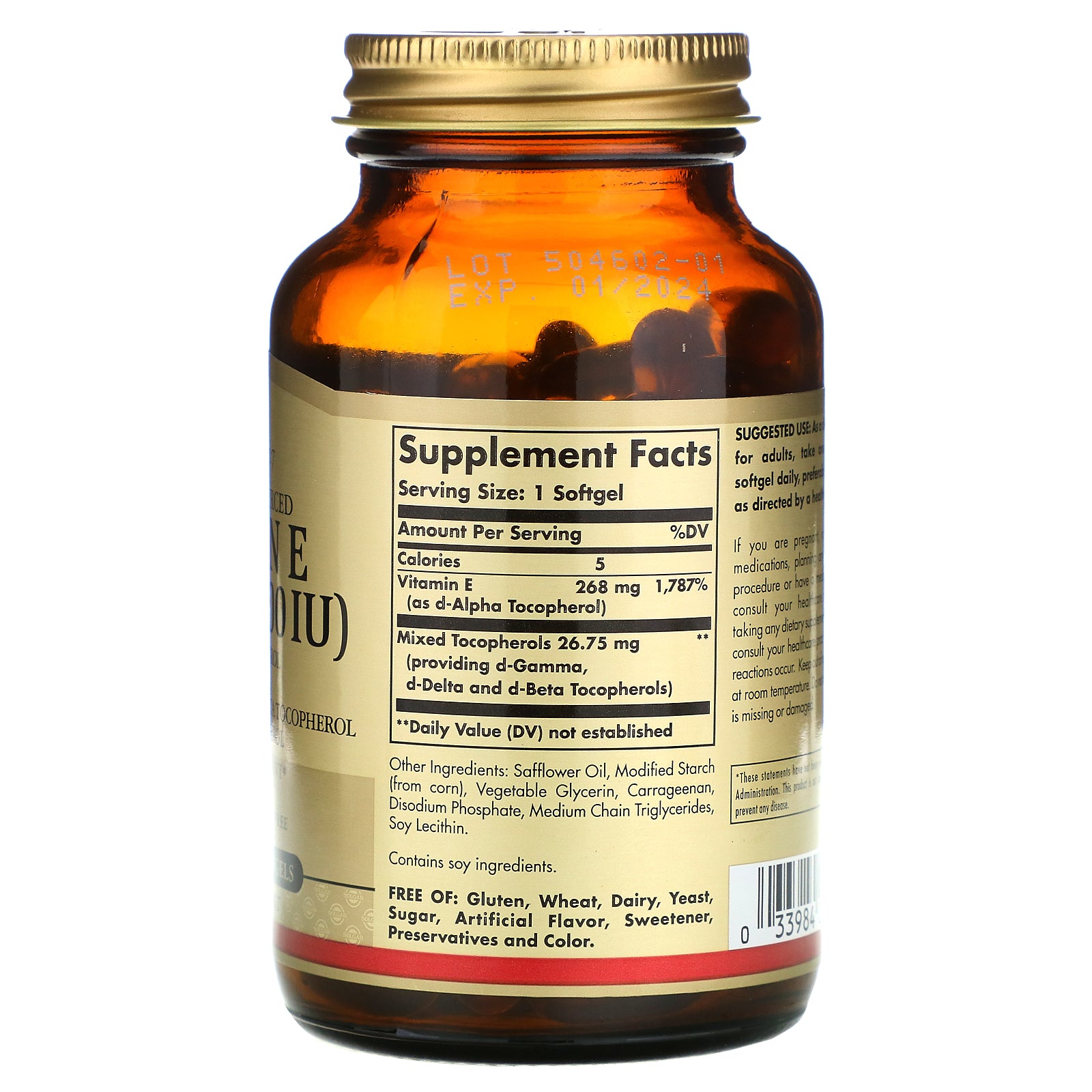 Solgar, Naturally Sourced Vitamin E, 268 mg (400 IU), 100 Vegetarian Softgels