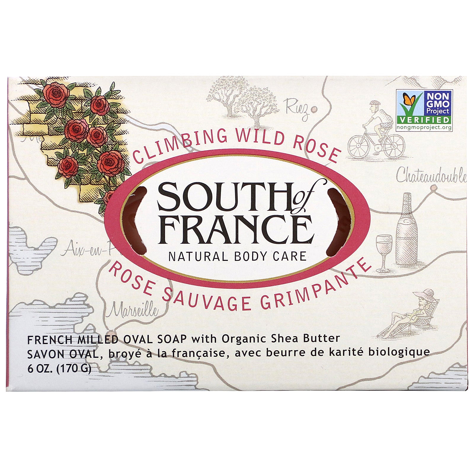 South of France, Climbing Wild Rose, French Milled Oval Soap with Organic Shea Butter, 6 oz (170 g)