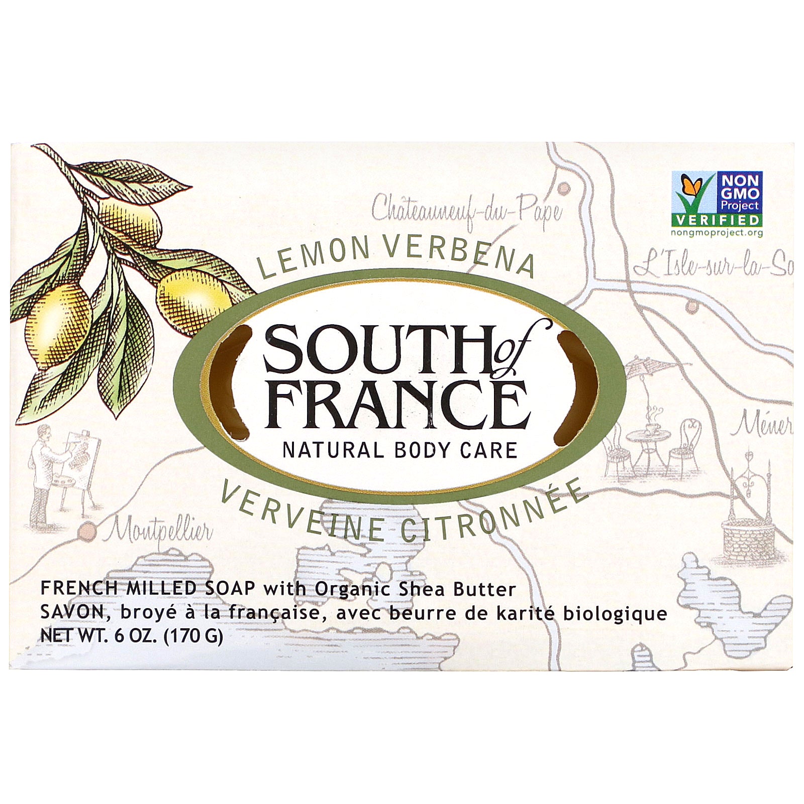 South of France, Lemon Verbena, French Milled Soap with Organic Shea Butter, 6 oz (170 g)
