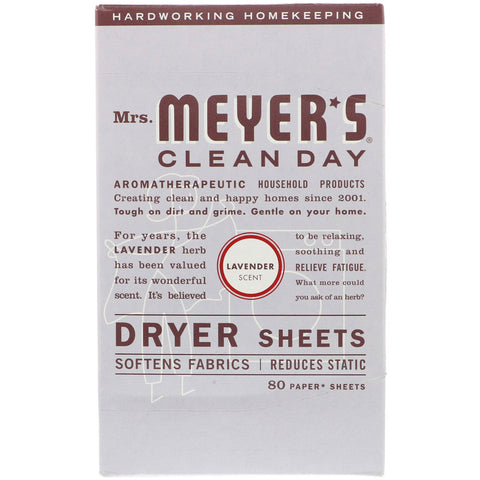 Mrs. Meyers Clean Day, Dryer Sheets, Lavender Scent, 80 Sheets