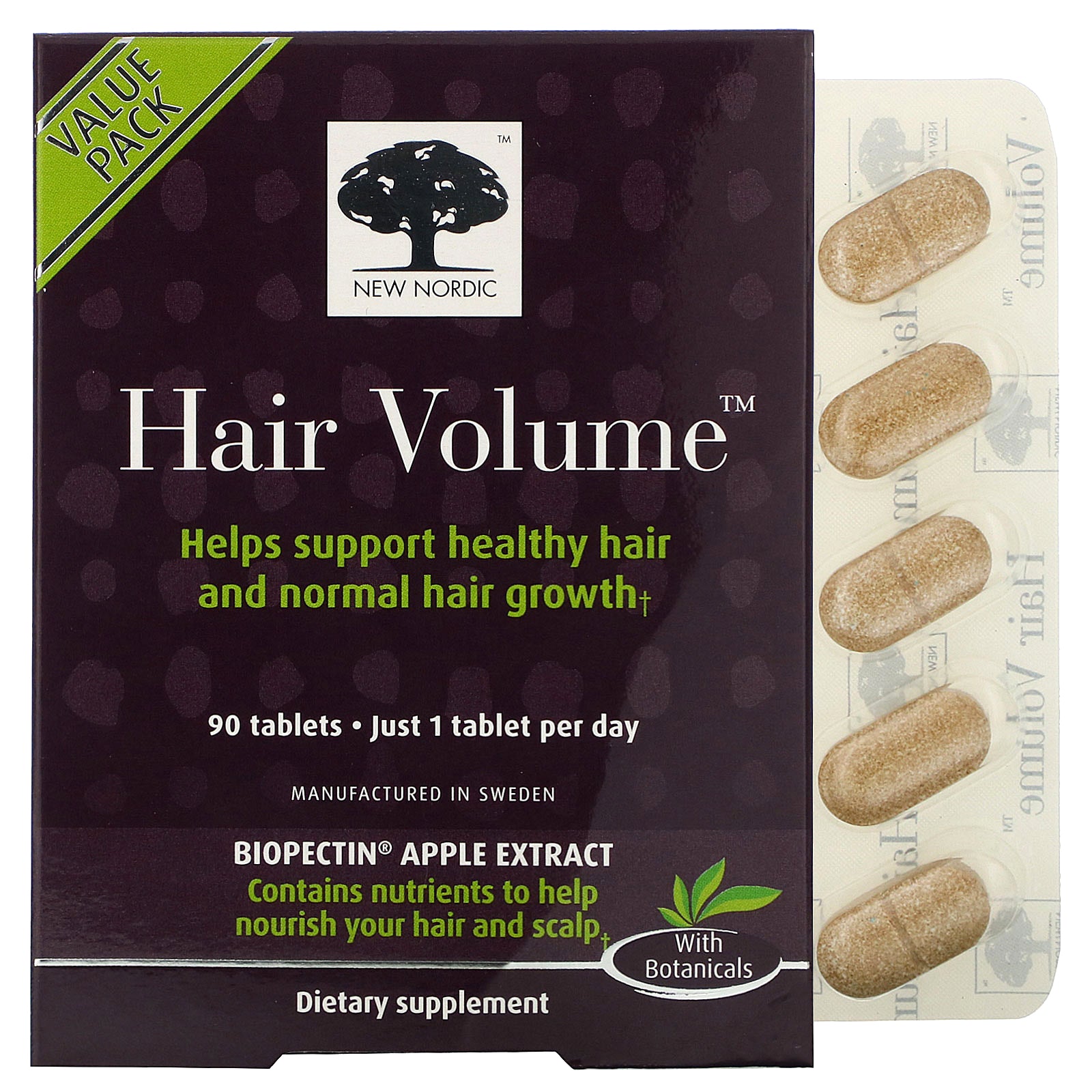 New Nordic, Hair Volume with  Biopectin Apple Extract, 90 Tablets