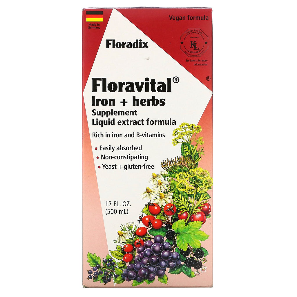 Flora, Floradix, Floravital  Iron + Herbs Supplement, Liquid Extract Formula, 17 fl oz (500 ml)