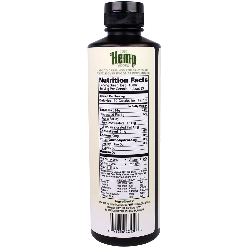 Just Hemp Foods, Hemp Seed Oil, Cold Pressed, 16.9 fl oz (500 ml)