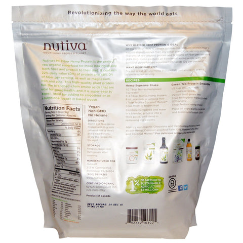 Nutiva, , Hemp Protein Hi-Fiber, 3 lbs (1.36 kg)