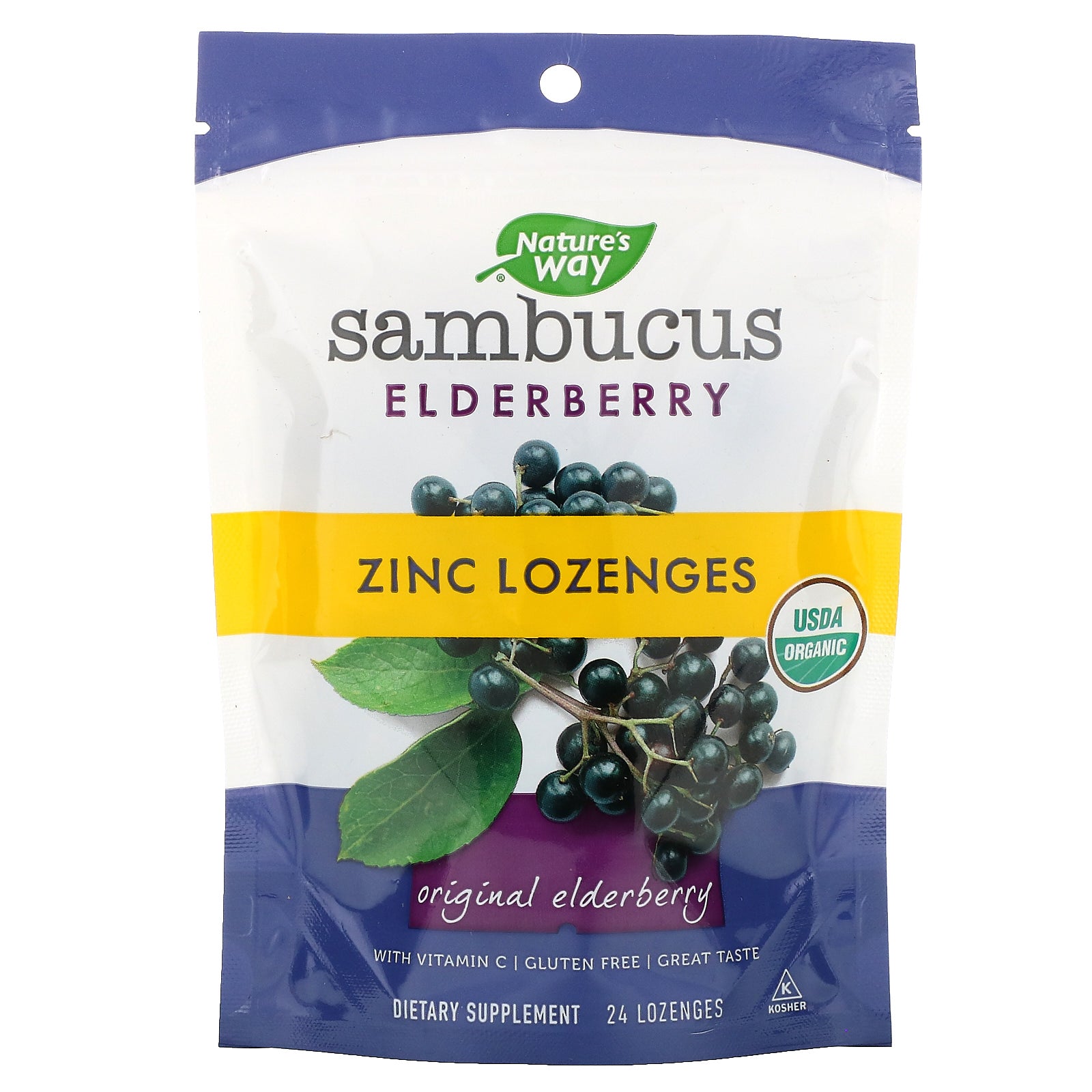 Nature's Way, Sambucus Elderberry, Zinc Lozenges, 24 Lozenges