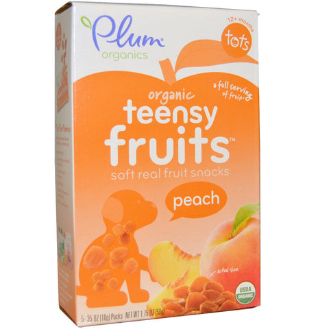 Plum Organics, Tots, Organic Teensy Soft Fruits Snacks, Peach, 12+ Months, 5 Packs, .35 oz (10 g) Each