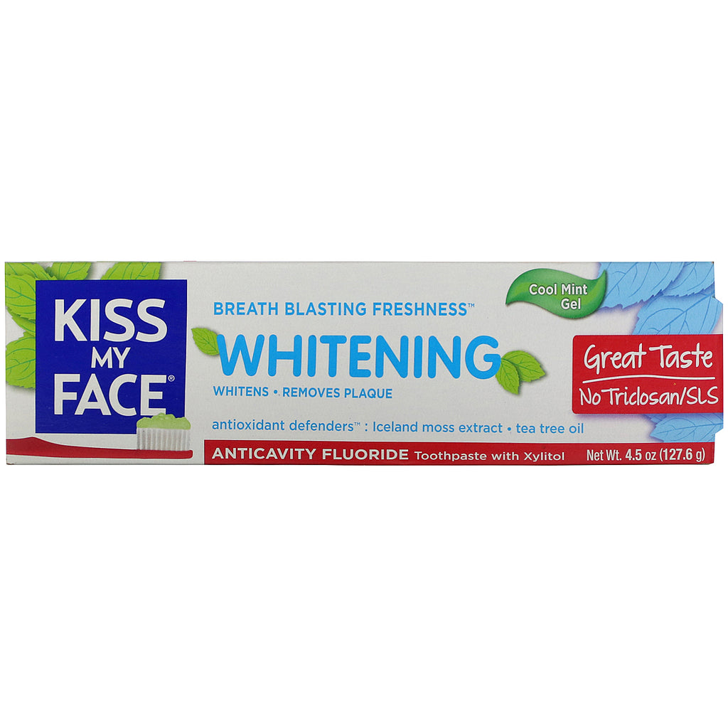Kiss My Face, Whitening, Anticavity Fluoride Toothpaste with Xylitol, Cool Mint Gel, 4.5 oz (127.6 g)