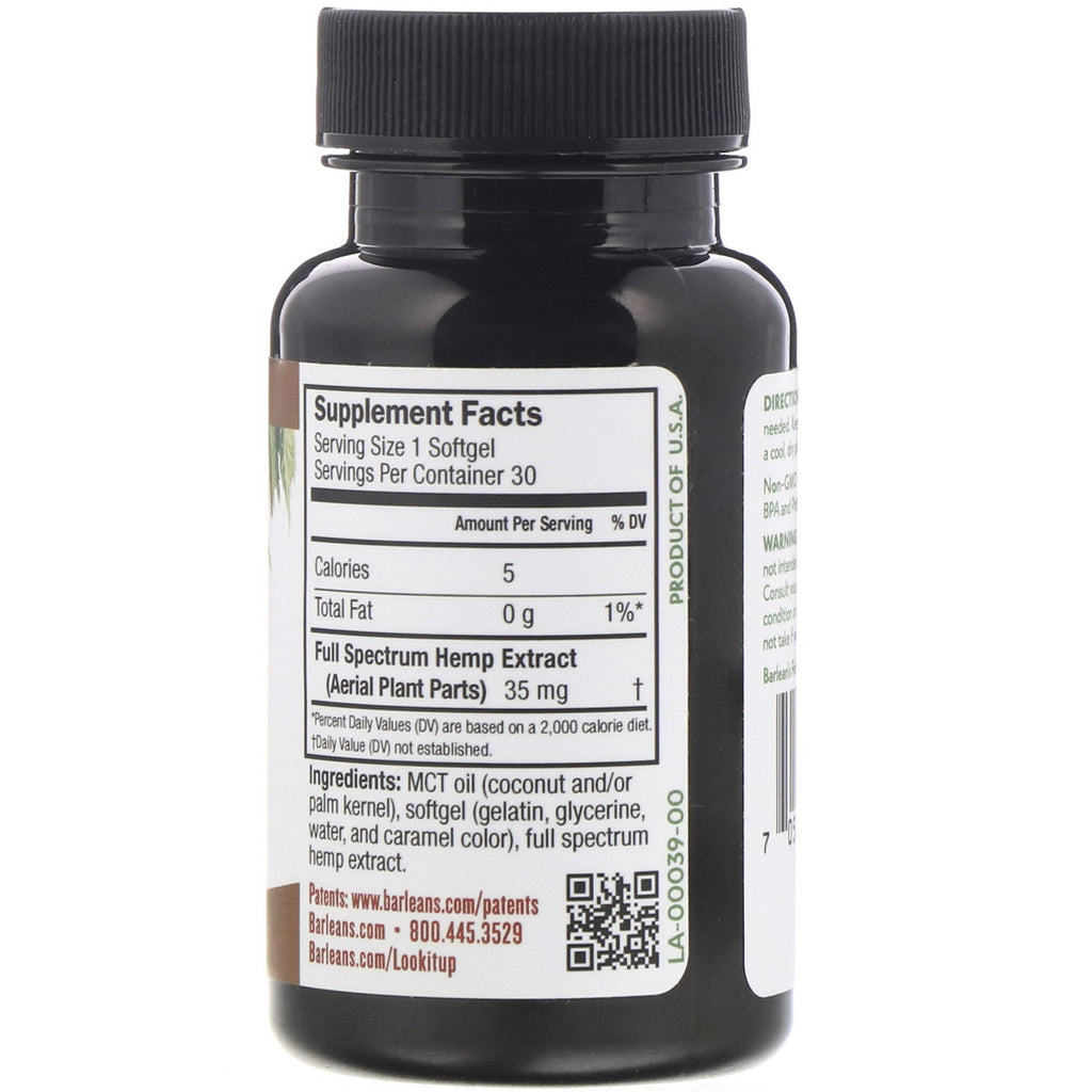 Barlean's, Full Spectrum Hemp Extract, 35 mg, 30 Softgels