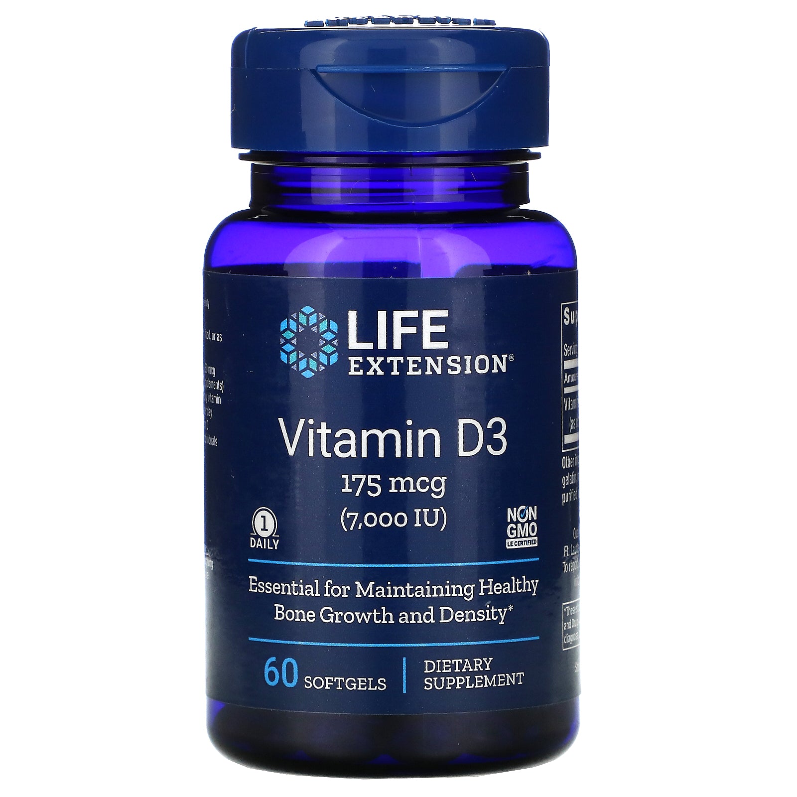 Life Extension, Vitamin D3, 175 mcg (7,000 IU), 60 Softgels