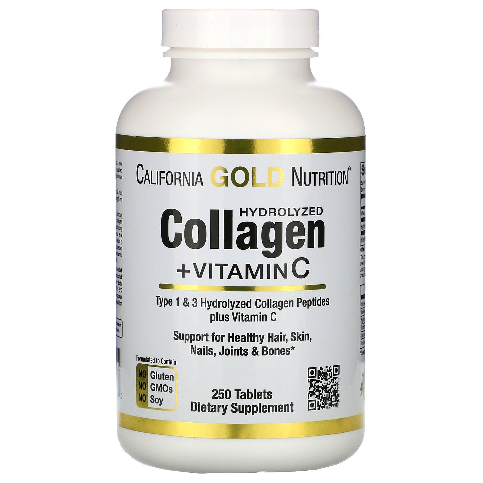 California Gold Nutrition, Hydrolyzed Collagen Peptides + Vitamin C, Type 1 & 3, 250 Tablets