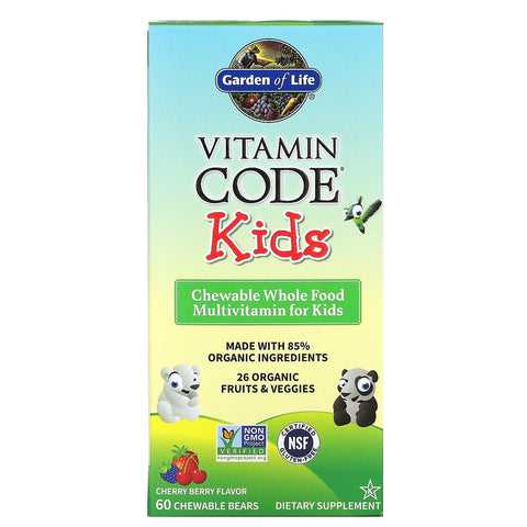 Garden of Life, Vitamin Code, Kids, Chewable Whole Food Multivitamin for Kids, Cherry Berry, 60 Chewable Bears