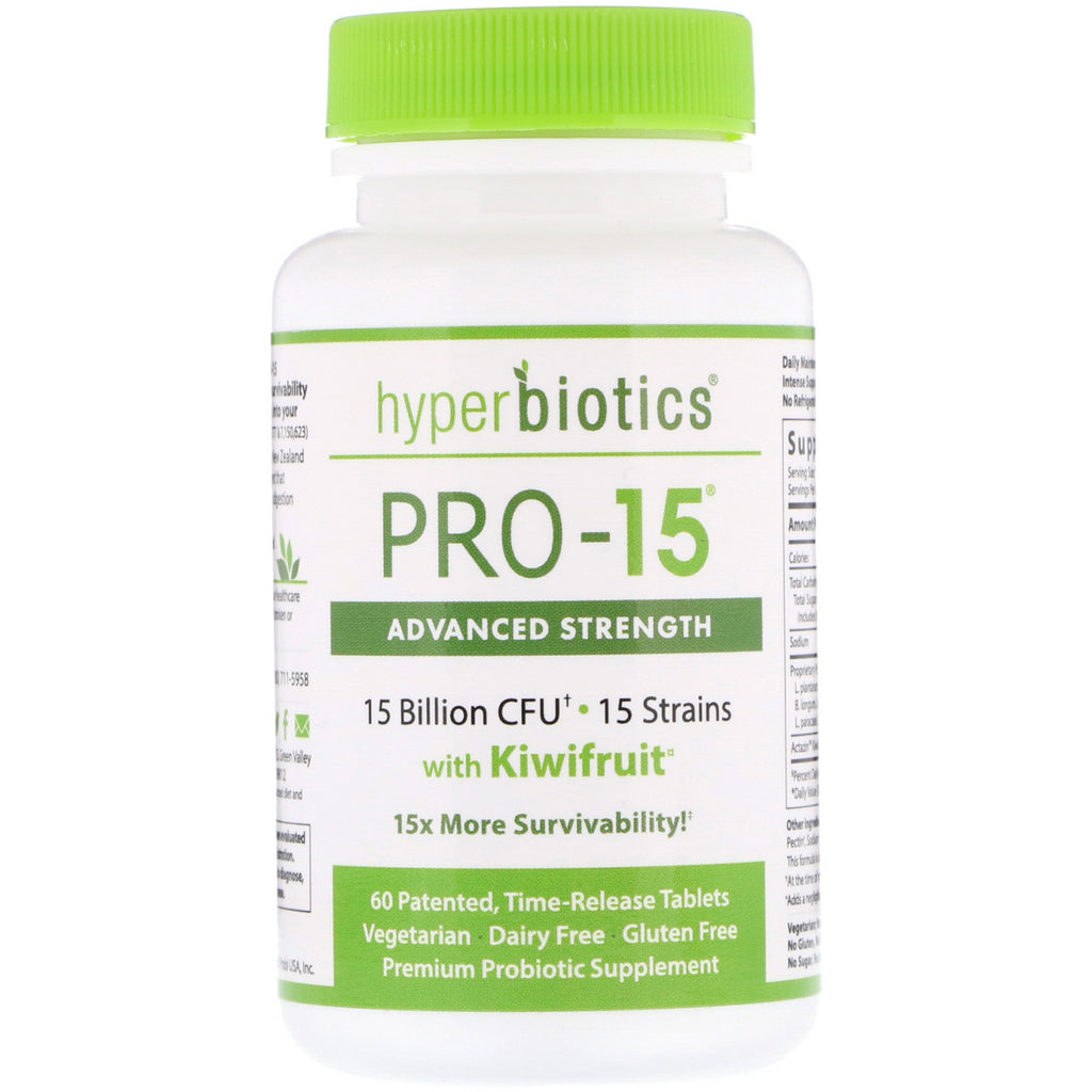 Hyperbiotics, PRO-15, Advanced Strength with Kiwifruit, 15 Billion CFU, 60 Patented, Time-Release Tablets