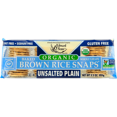 Edward & Sons, Organic, Baked Whole Grain Brown Rice Snaps, Unsalted Plain, 3.5 oz (100 g)
