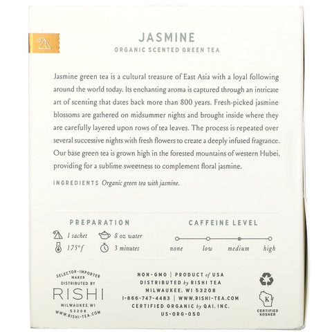 Rishi Tea,  Scented Green Tea, Jasmine, 15 Sachets, 1.48 oz (42 g)