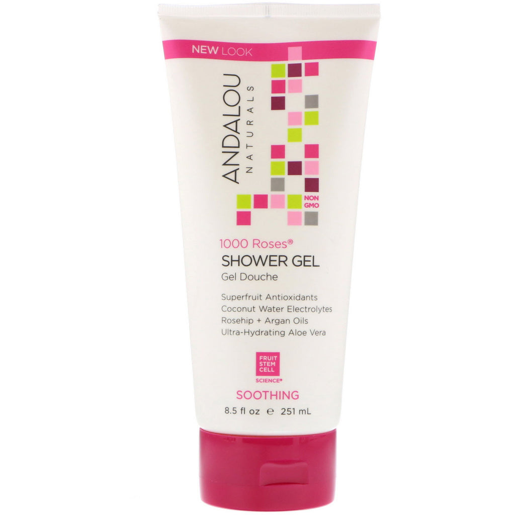 Andalou Naturals, Shower Gel, 1000 Roses, Soothing, 8.5 fl oz (251 ml)