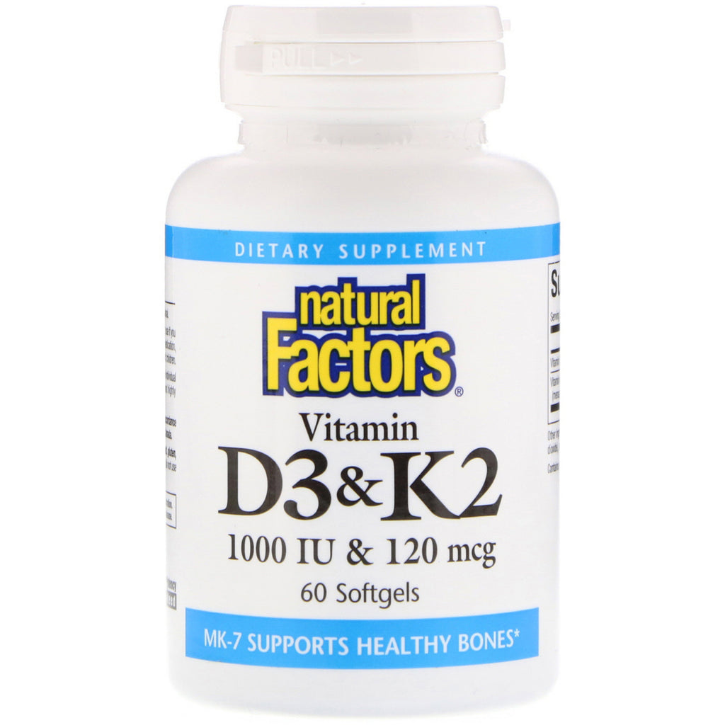 Natural Factors, Vitamin D3 & K2, 60 Softgels