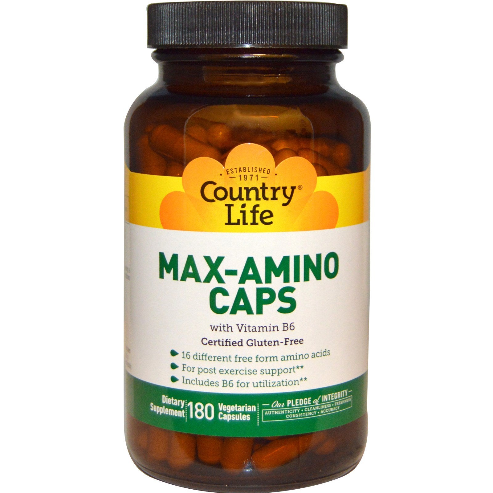Country Life, Max-Amino Caps with Vitamin B-6, 180 Vegetarian Capsules