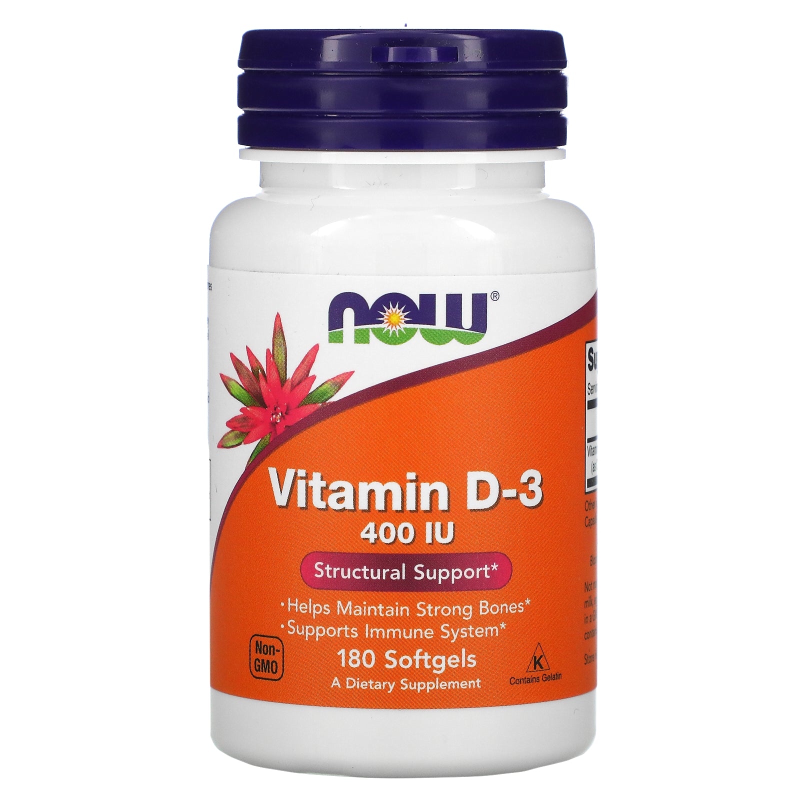 Now Foods, Vitamin D-3, Structural Support, 10 mcg (400 IU), 180 Softgels