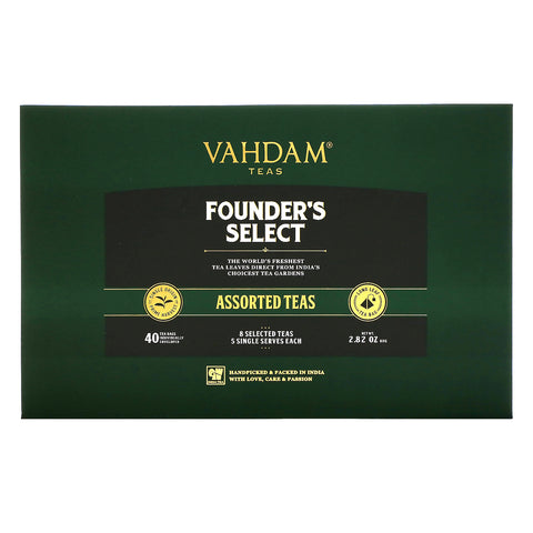 Vahdam Teas, Founder's Select, Assorted Teas, 40 Tea Bags, 2.82 oz (80 g)