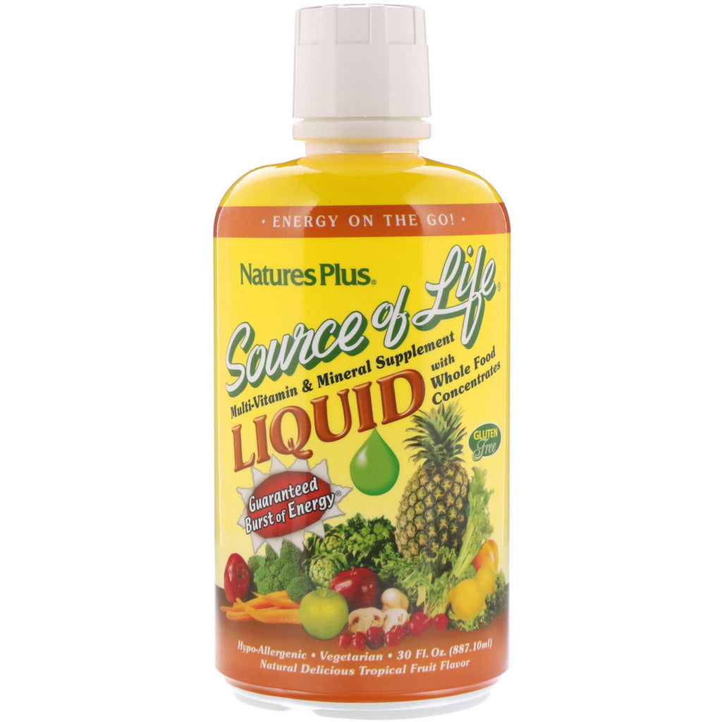 Nature's Plus, Source of Life, Liquid Multi-Vitamin & Mineral Supplement with Whole Food Concentrates, Tropical Fruit Flavor, 30 fl oz (887.10 ml)