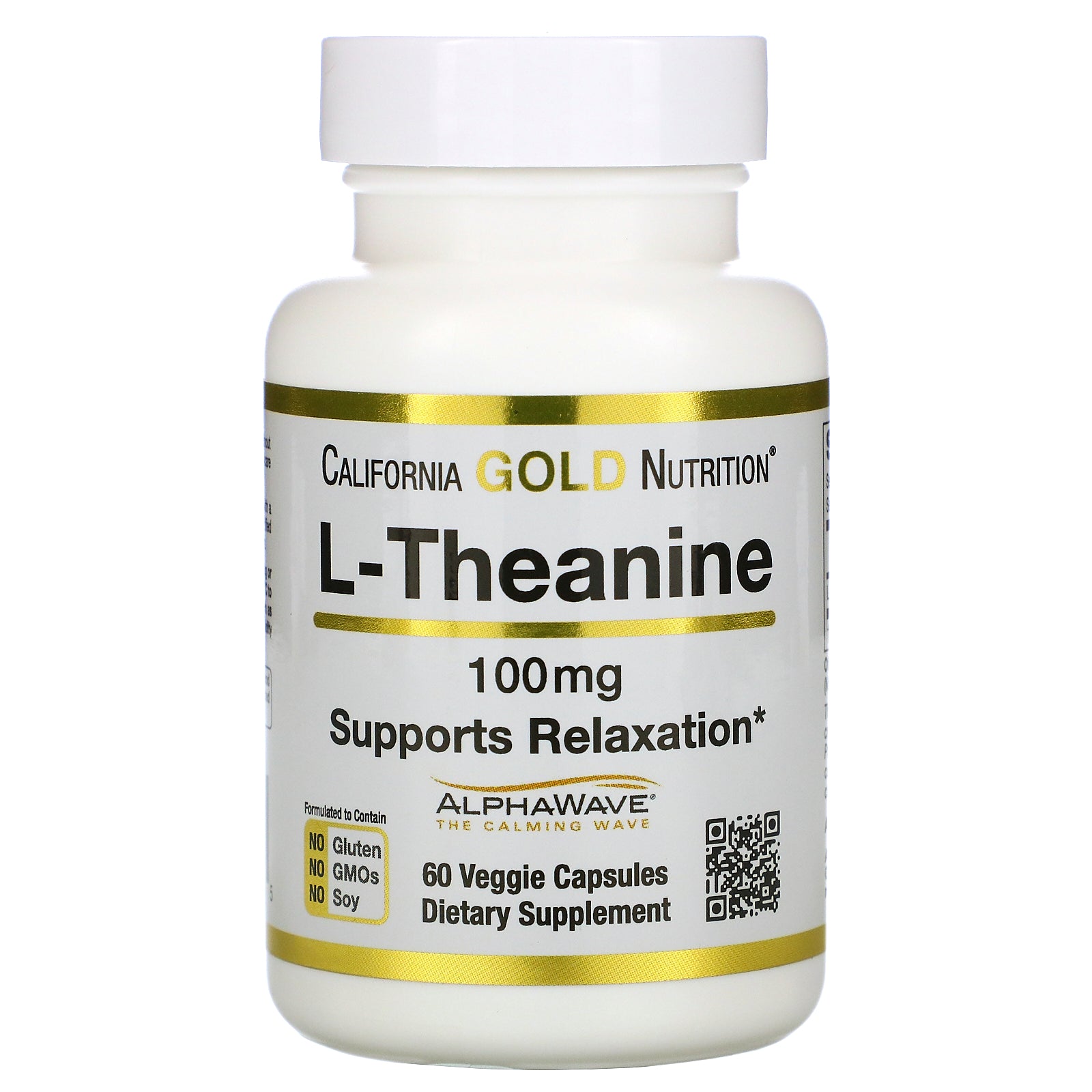California Gold Nutrition, L-Theanine, AlphaWave, Supports Relaxation, Calm Focus, 100 mg, 60 Veggie Capsules