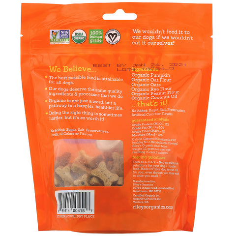Riley’s Organics, Dog Treats, Small Bone, Pumpkin & Coconut Recipe, 5 oz (142 g)