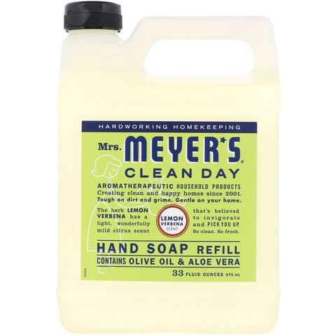 Mrs. Meyers Clean Day, Liquid Hand Soap Refill, Lemon Verbena Scent, 33 fl oz (975 ml)